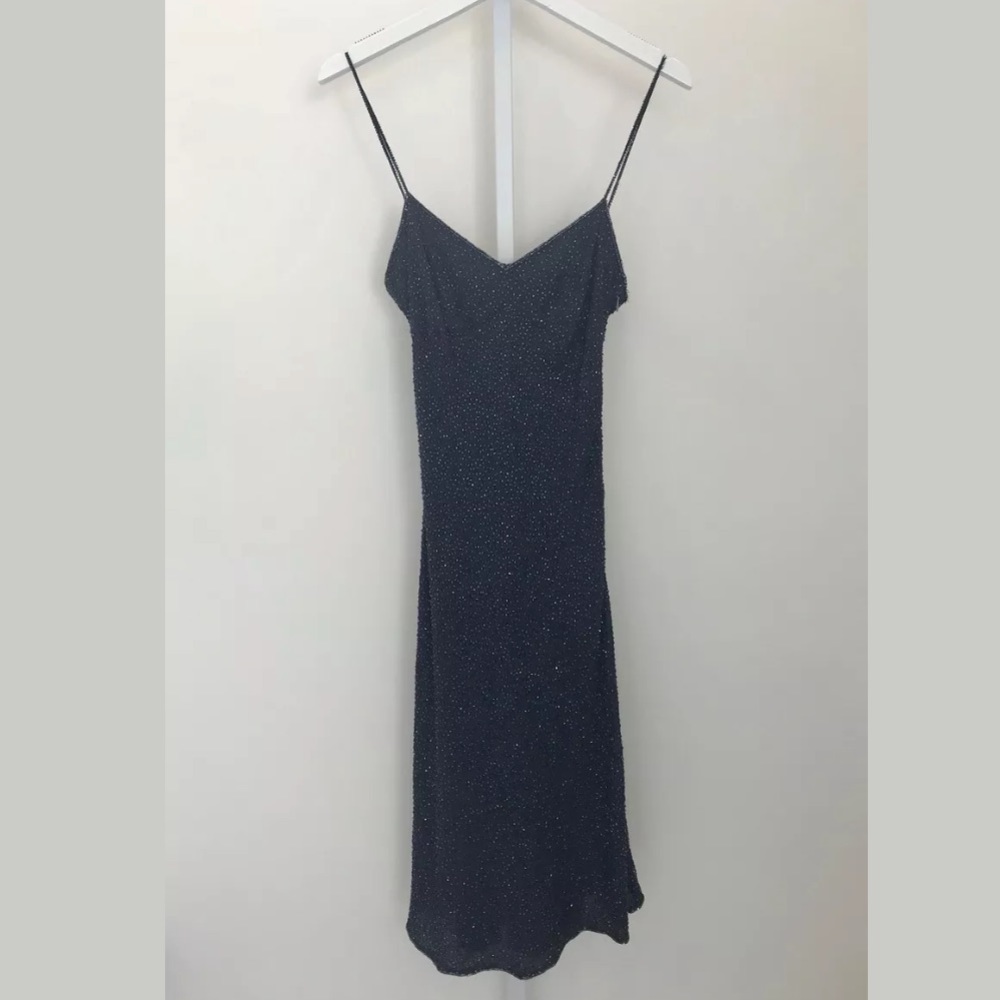 KATHARINE HAMNETT NAVY SILK BEADED SEXY DRESS SZ 4